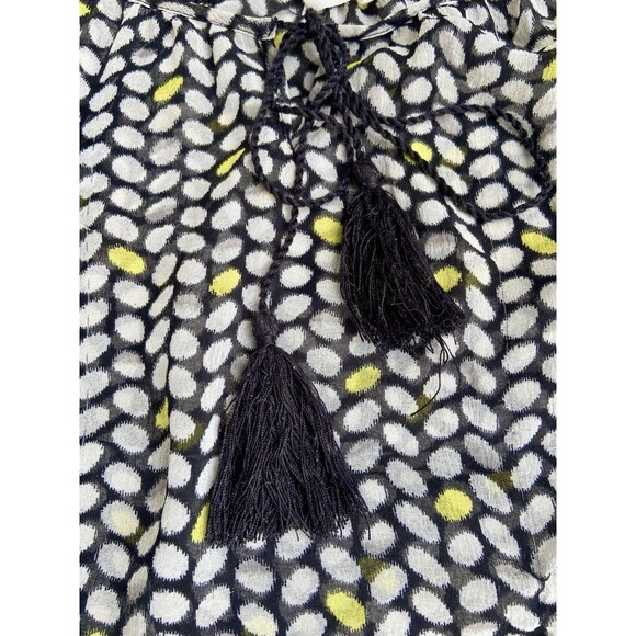 Vince Camuto Black White Yellow Shirt Size L Lace Detail And Drawstrings Tassels - Picture 5 of 16